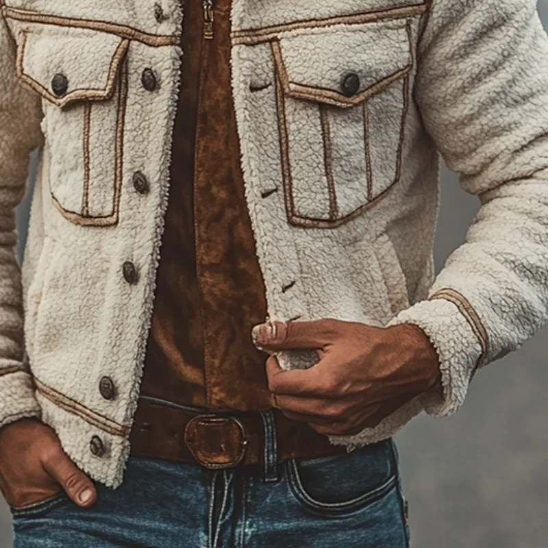 Men's Warm Polar Fleece Lapel Single Breasted Jacket MTA1672I1X sold by Manly product image thumbnail 4