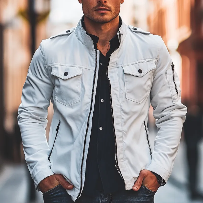 Men's Slim-fit Solid Color Stand-up Collar Zip-up Jacket MTA1611I6X sold by Manly product image thumbnail 2