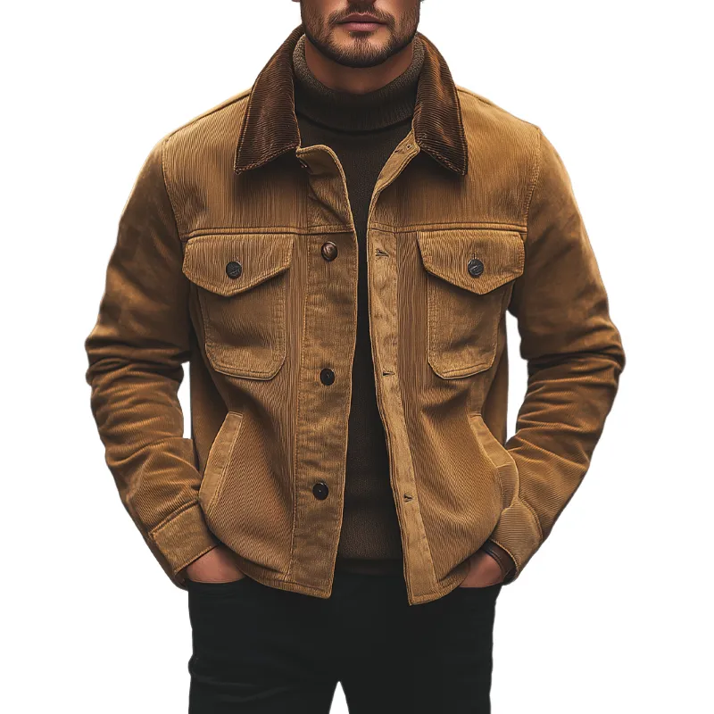 Men's Vintage Corduroy Colorblock Single Breasted Jacket MTA1636I0X sold by Manly