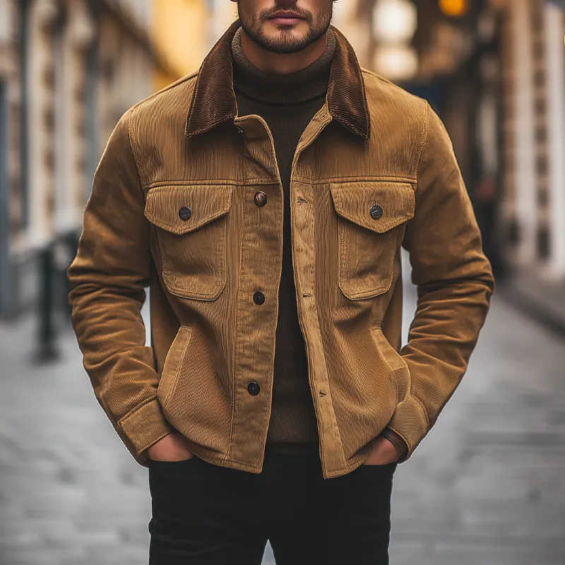 Men's Vintage Corduroy Colorblock Single Breasted Jacket MTA1636I0X sold by Manly product image thumbnail 3