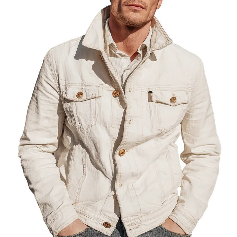 Men's Cotton Solid Color Lapel Single-breasted Lapel Jacket MTA1645I7X sold by Manly