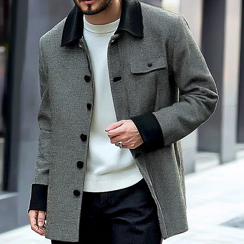 Men's Contrast Color Casual Mid-length Single-breasted Lapel Coat MTA1587I4X sold by Manly product image thumbnail 2