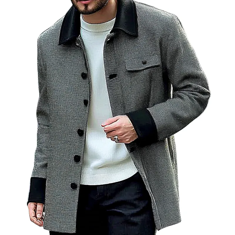 Men's Contrast Color Casual Mid-length Single-breasted Lapel Coat MTA1587I4X sold by Manly