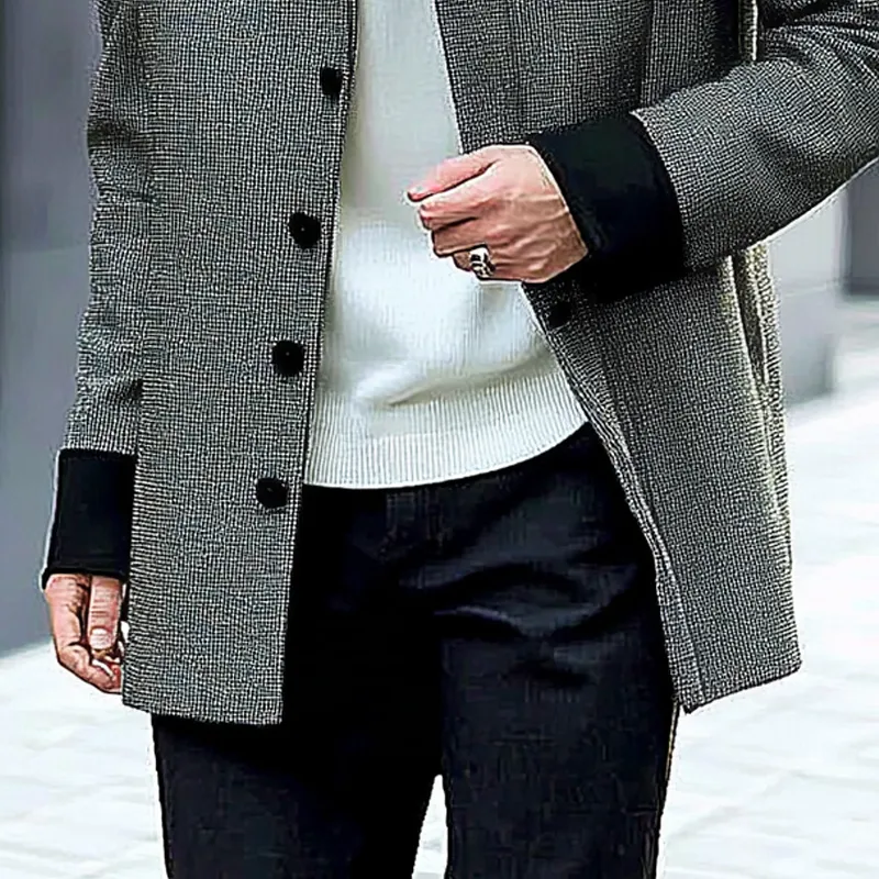 Men's Contrast Color Casual Mid-length Single-breasted Lapel Coat MTA1587I4X sold by Manly product image thumbnail 3