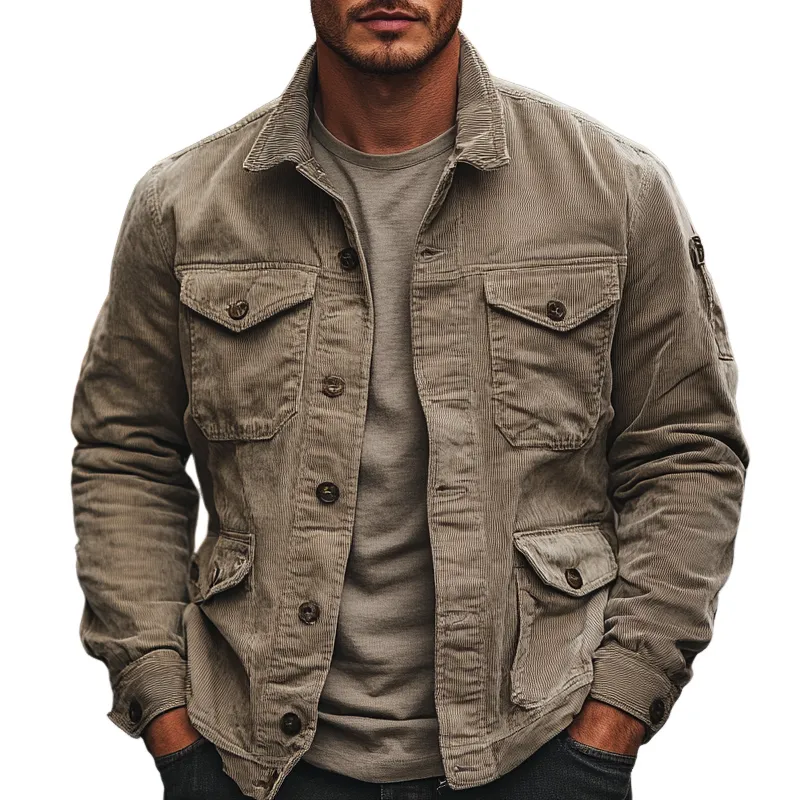 Men's Vintage Corduroy Lapel Loose Jacket MTA1642I4X sold by Manly
