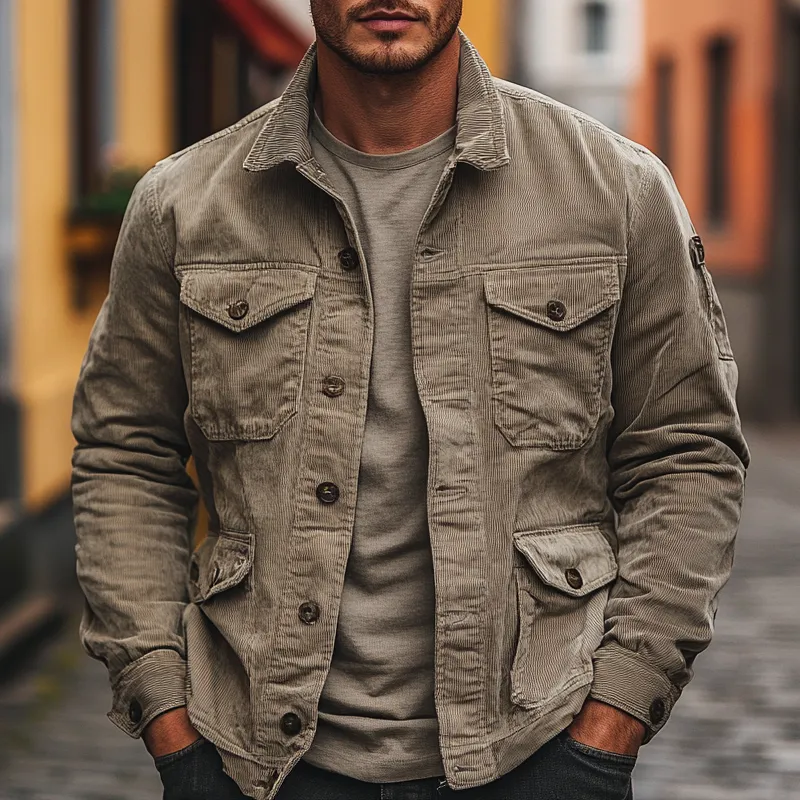 Men's Vintage Corduroy Lapel Loose Jacket MTA1642I4X sold by Manly product image thumbnail 3