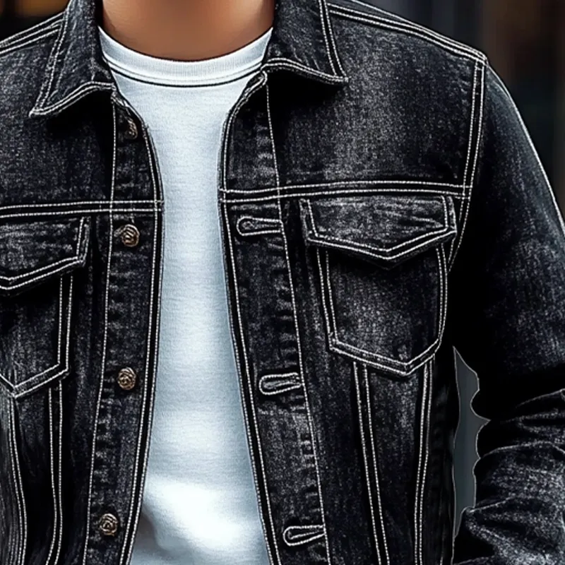 Men's Vintage Washed Distressed Lapel Denim Jacket MTA1516I4X sold by Manly product image thumbnail 2