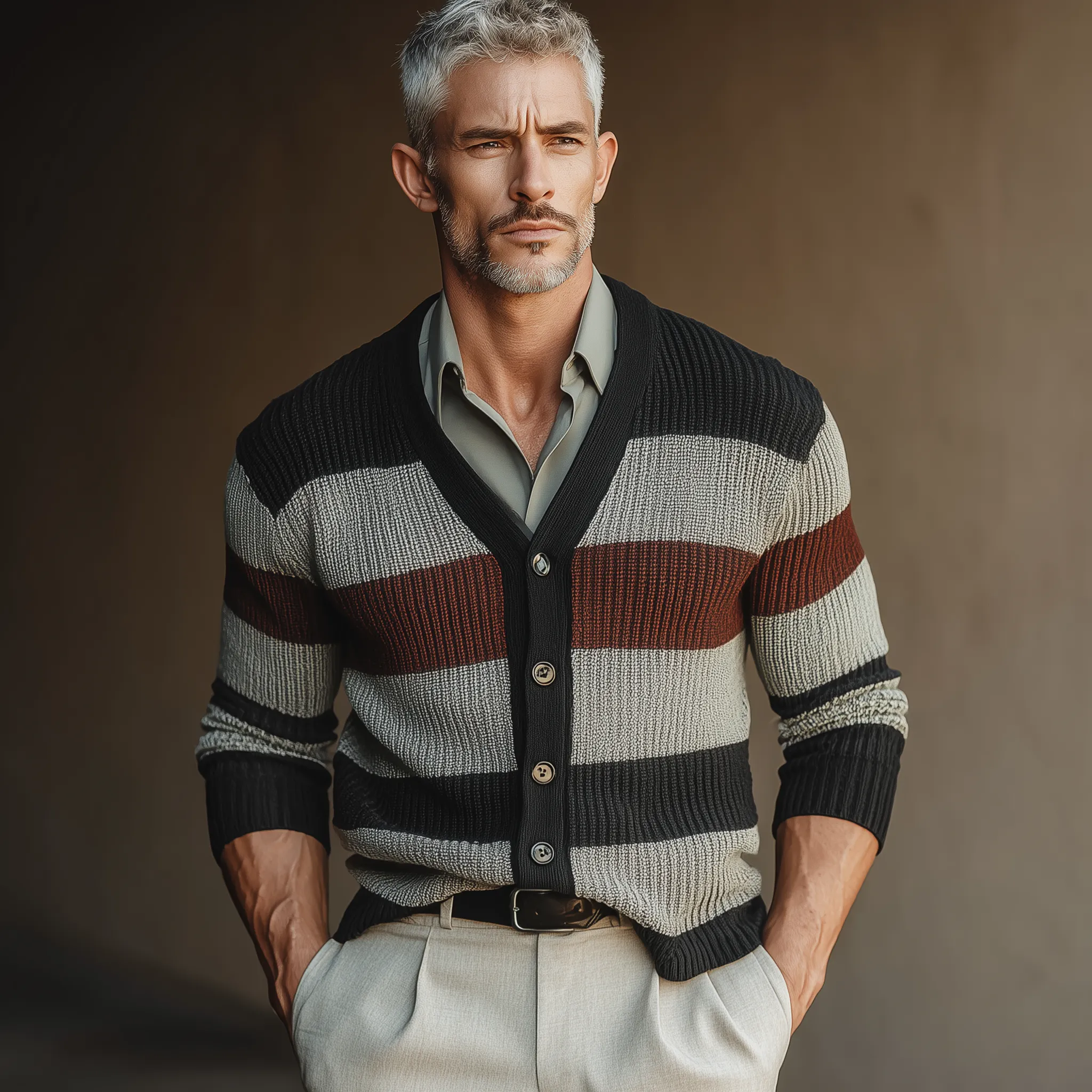 Men's Autumn Fashion Contrast Stripe Knitted Sweater Cardigan MTA1644I4P sold by Manly product image thumbnail 4
