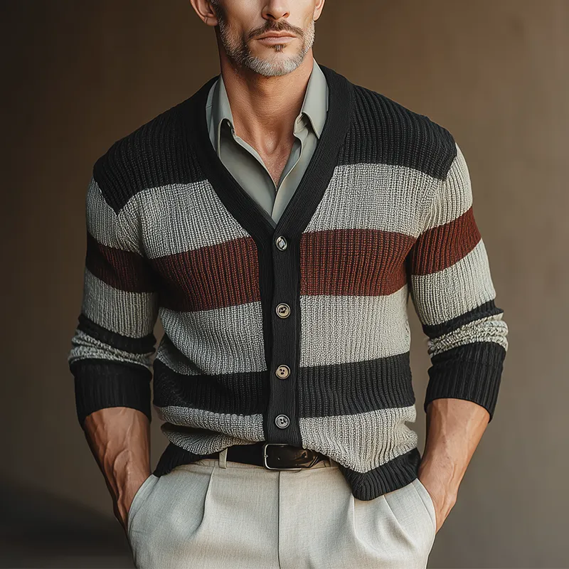 Men's Autumn Fashion Contrast Stripe Knitted Sweater Cardigan MTA1644I4P sold by Manly product image thumbnail 2