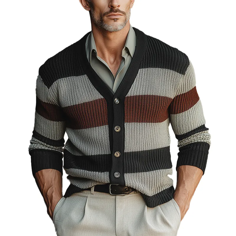 Men's Autumn Fashion Contrast Stripe Knitted Sweater Cardigan MTA1644I4P sold by Manly