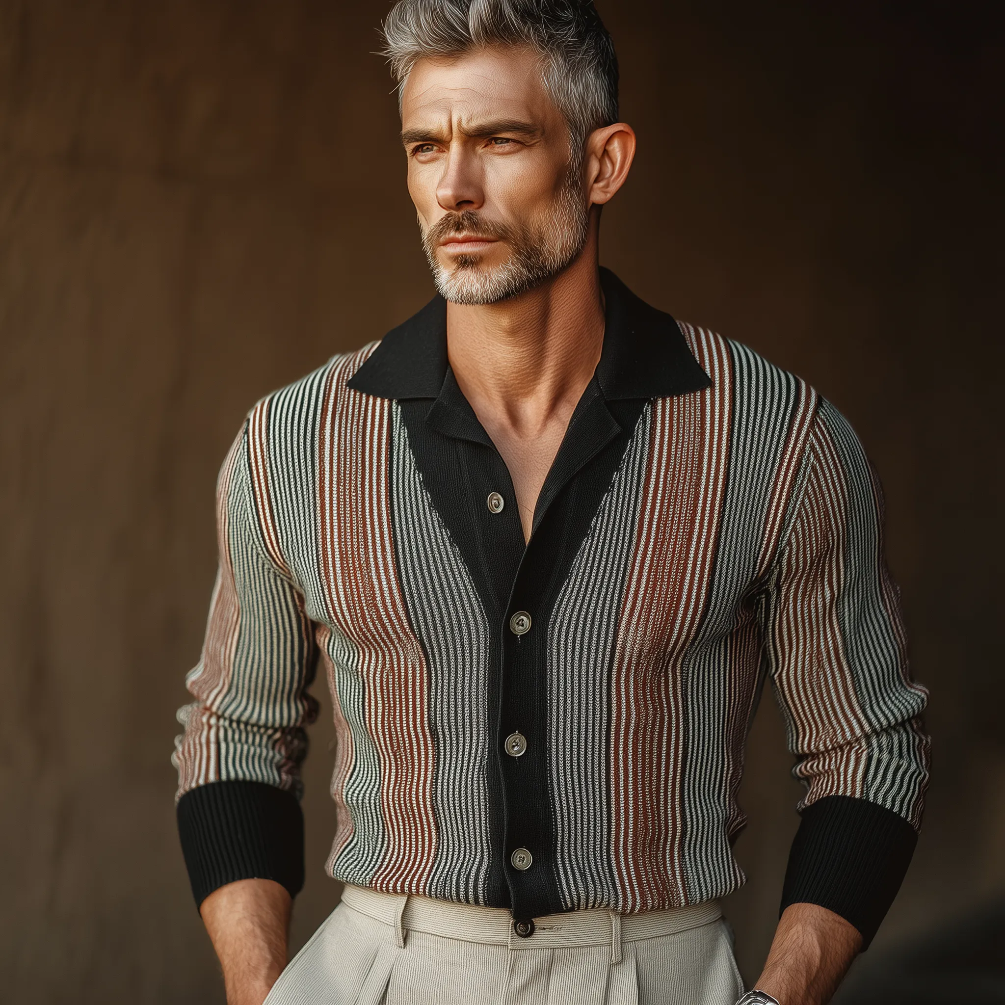 Men's Autumn Fashion Contrast Color Vertical Stripes Knitted Sweater Cardigan MTA1645I7P sold by Manly product image thumbnail 3