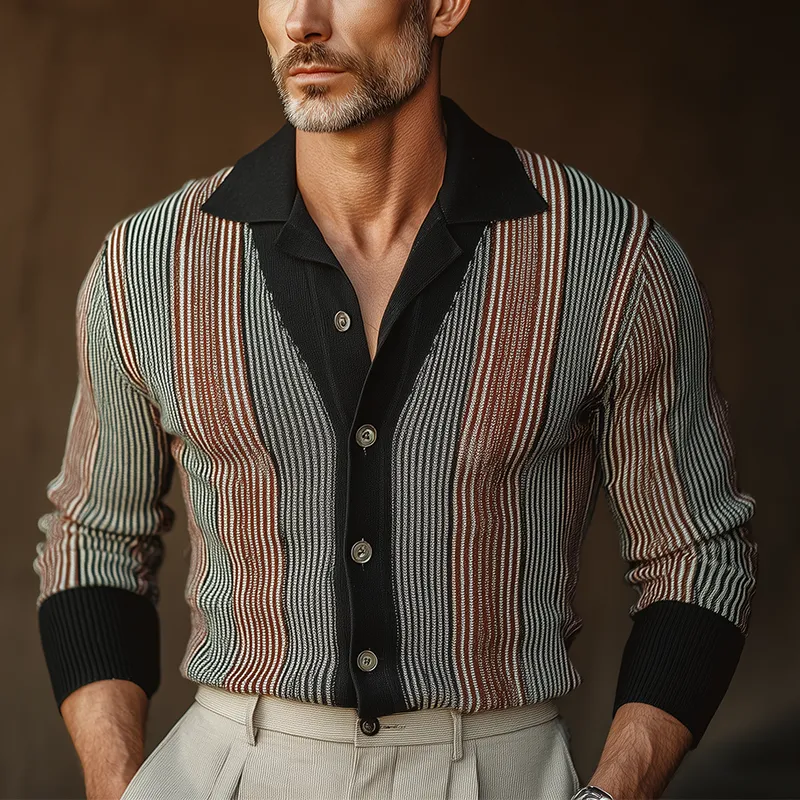 Men's Autumn Fashion Contrast Color Vertical Stripes Knitted Sweater Cardigan MTA1645I7P sold by Manly product image thumbnail 2