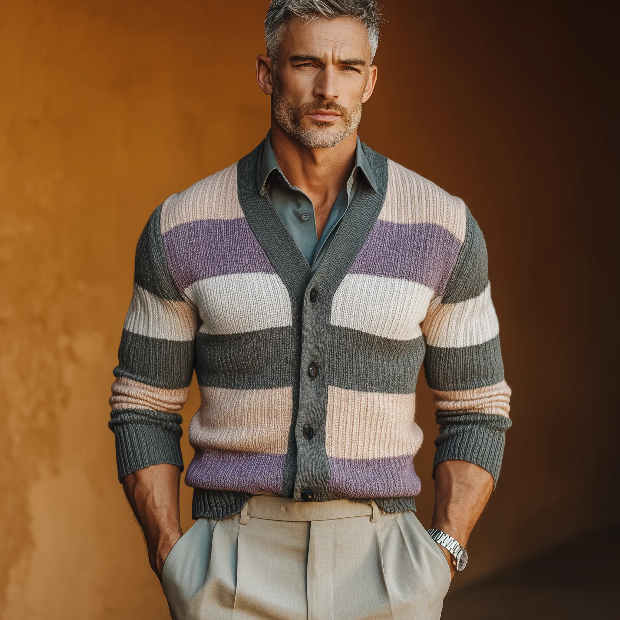 Men's Autumn Fashion Contrast Stripe Knitted Sweater Cardigan MTA1686I5P sold by Manly product image thumbnail 3