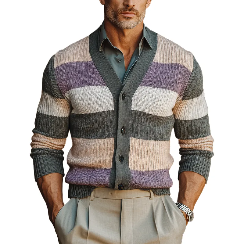 Men's Autumn Fashion Contrast Stripe Knitted Sweater Cardigan MTA1686I5P sold by Manly