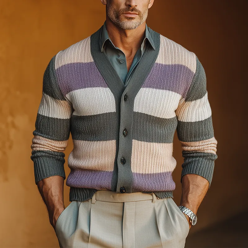 Men's Autumn Fashion Contrast Stripe Knitted Sweater Cardigan MTA1686I5P sold by Manly product image thumbnail 2