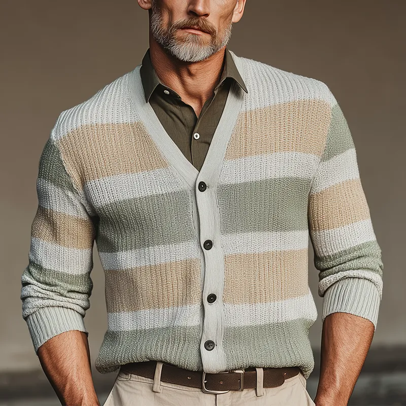 Men's Autumn Fashion Contrast Stripe Knitted Sweater Cardigan MTA1630I4P sold by Manly product image thumbnail 2