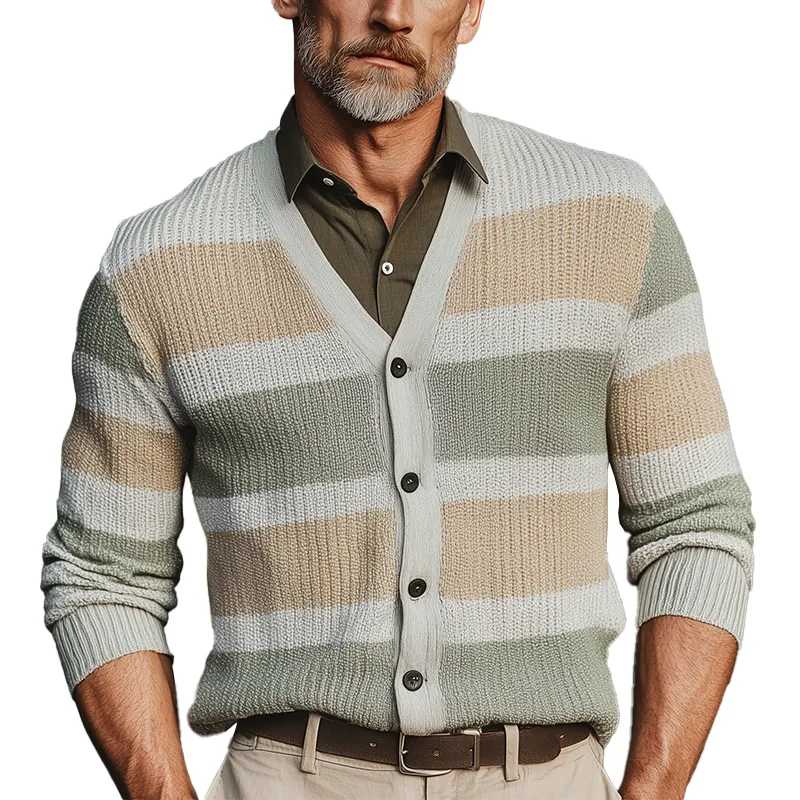 Men's Autumn Fashion Contrast Stripe Knitted Sweater Cardigan MTA1630I4P sold by Manly