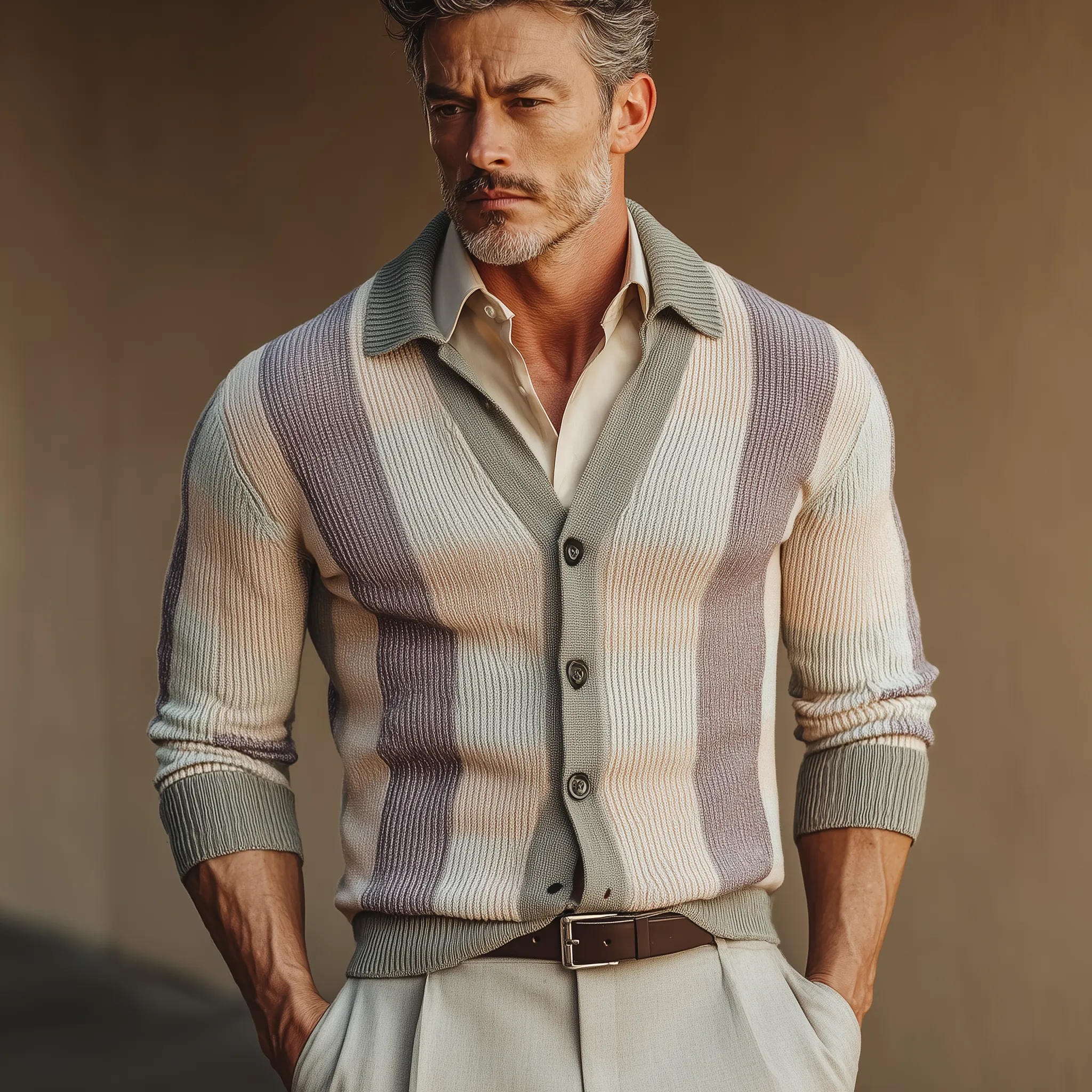 Men's Autumn Fashion Contrast Color Vertical Stripes Knitted Sweater Cardigan MTA1679I0P sold by Manly product image thumbnail 4