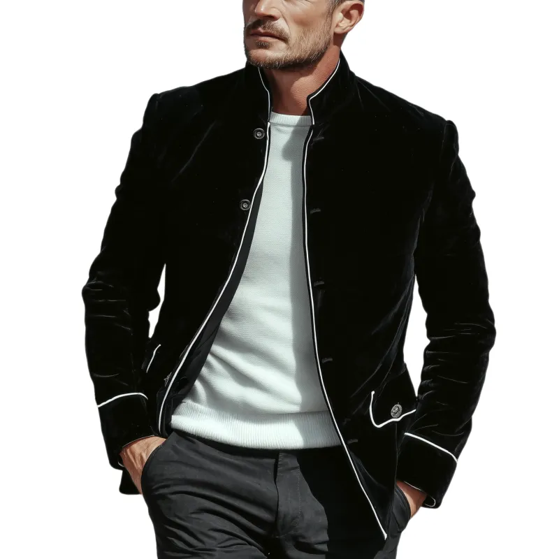 Men's Classic Vintage Stand Collar Velvet Jacket MTA1640I6K sold by Manly