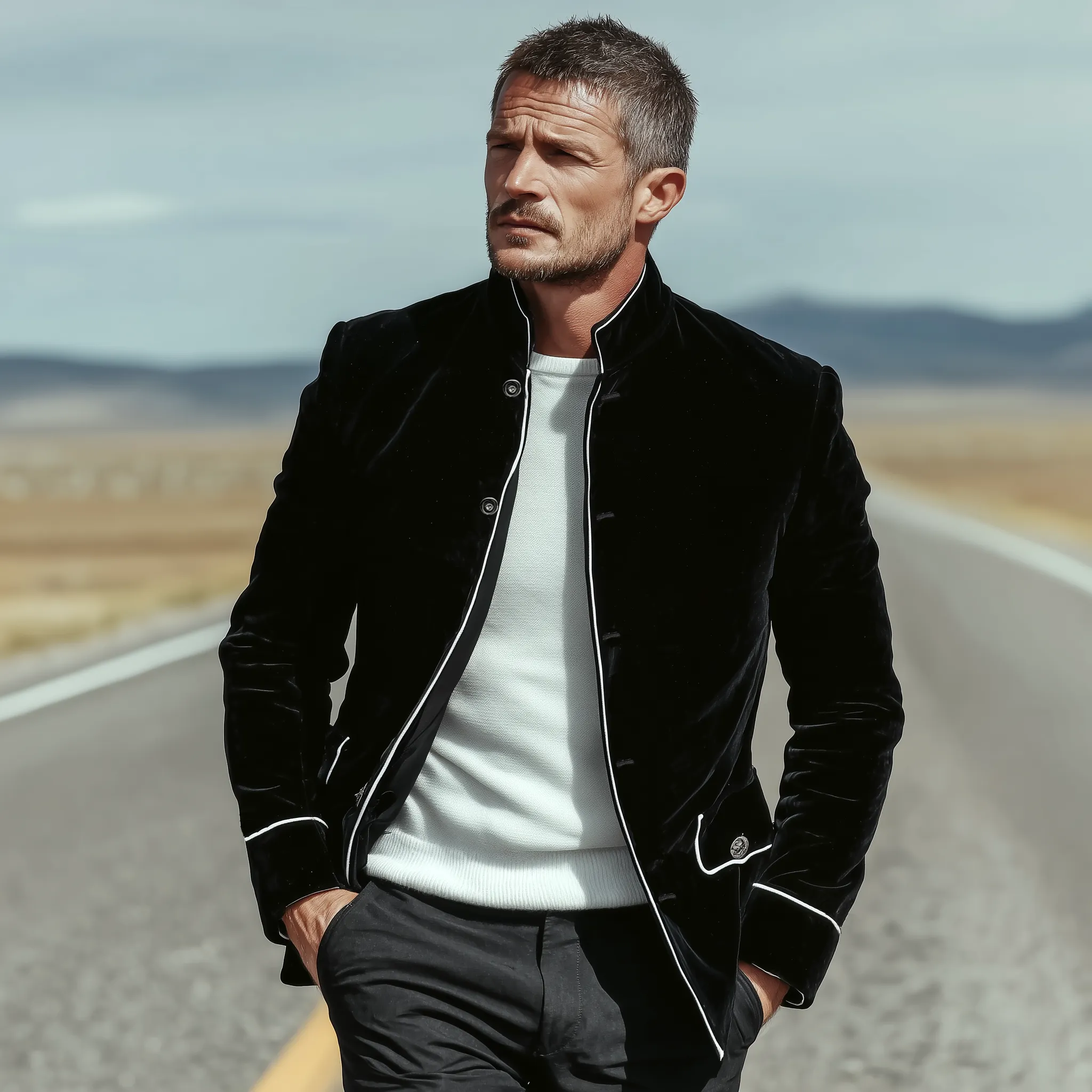 Men's Classic Vintage Stand Collar Velvet Jacket MTA1640I6K sold by Manly product image thumbnail 3