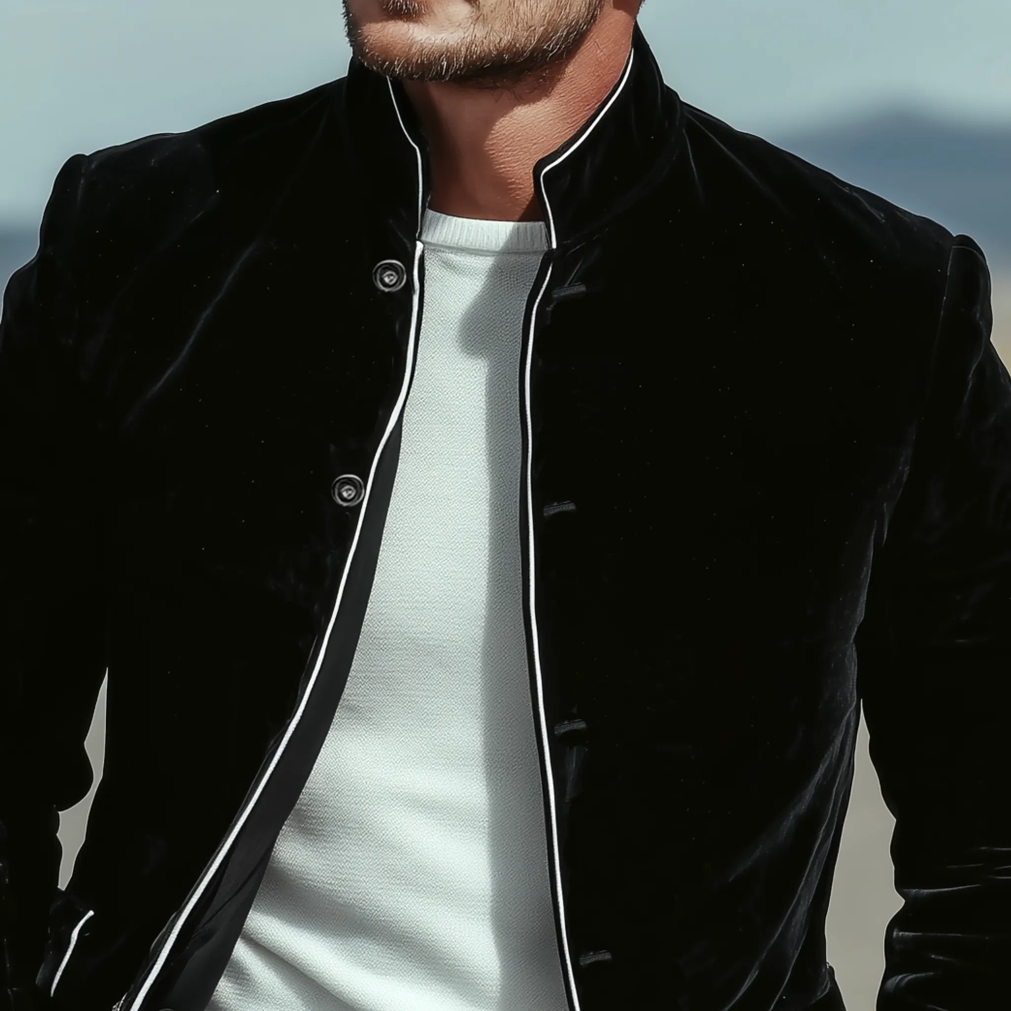 Men's Classic Vintage Stand Collar Velvet Jacket MTA1640I6K sold by Manly product image thumbnail 4