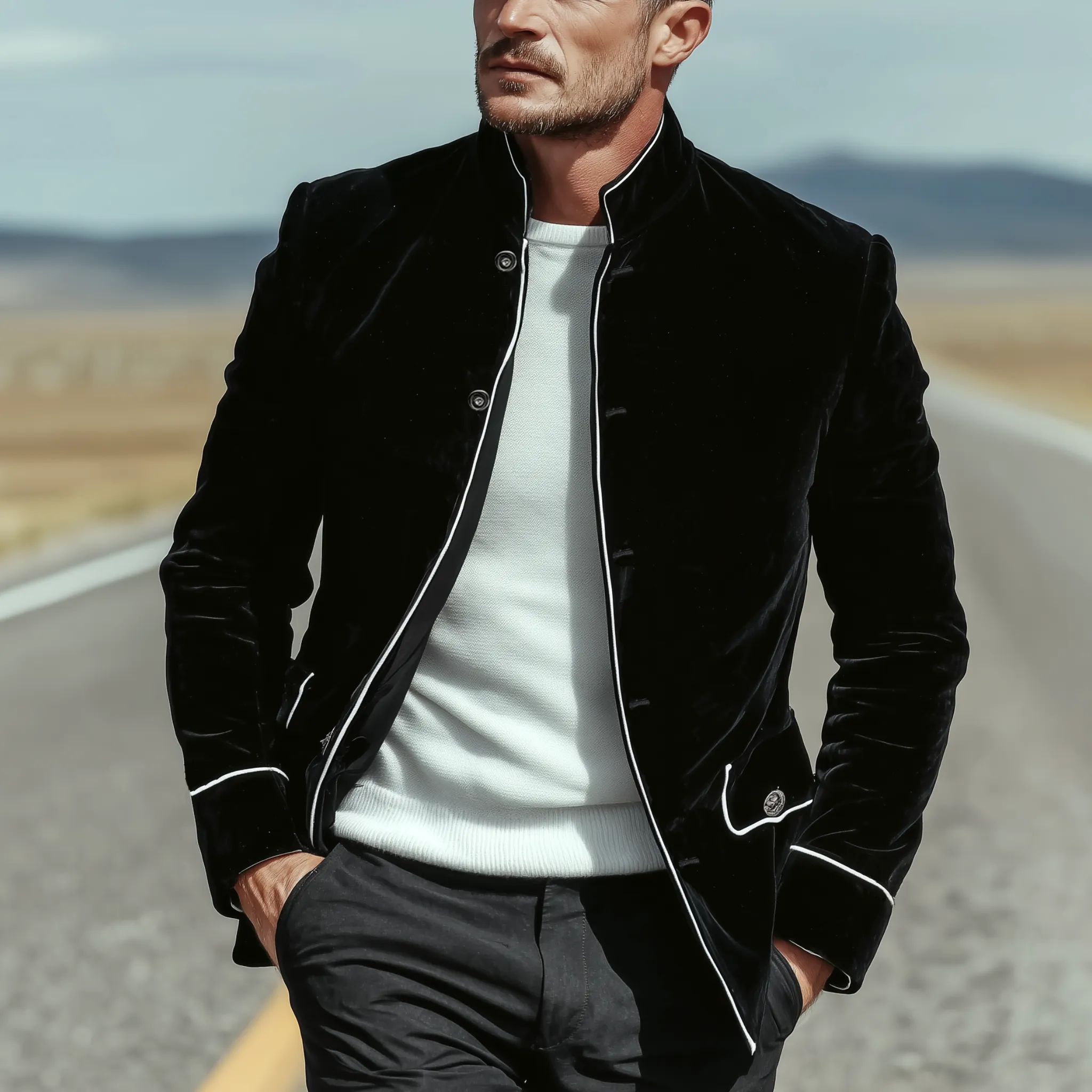 Men's Classic Vintage Stand Collar Velvet Jacket MTA1640I6K sold by Manly product image thumbnail 2