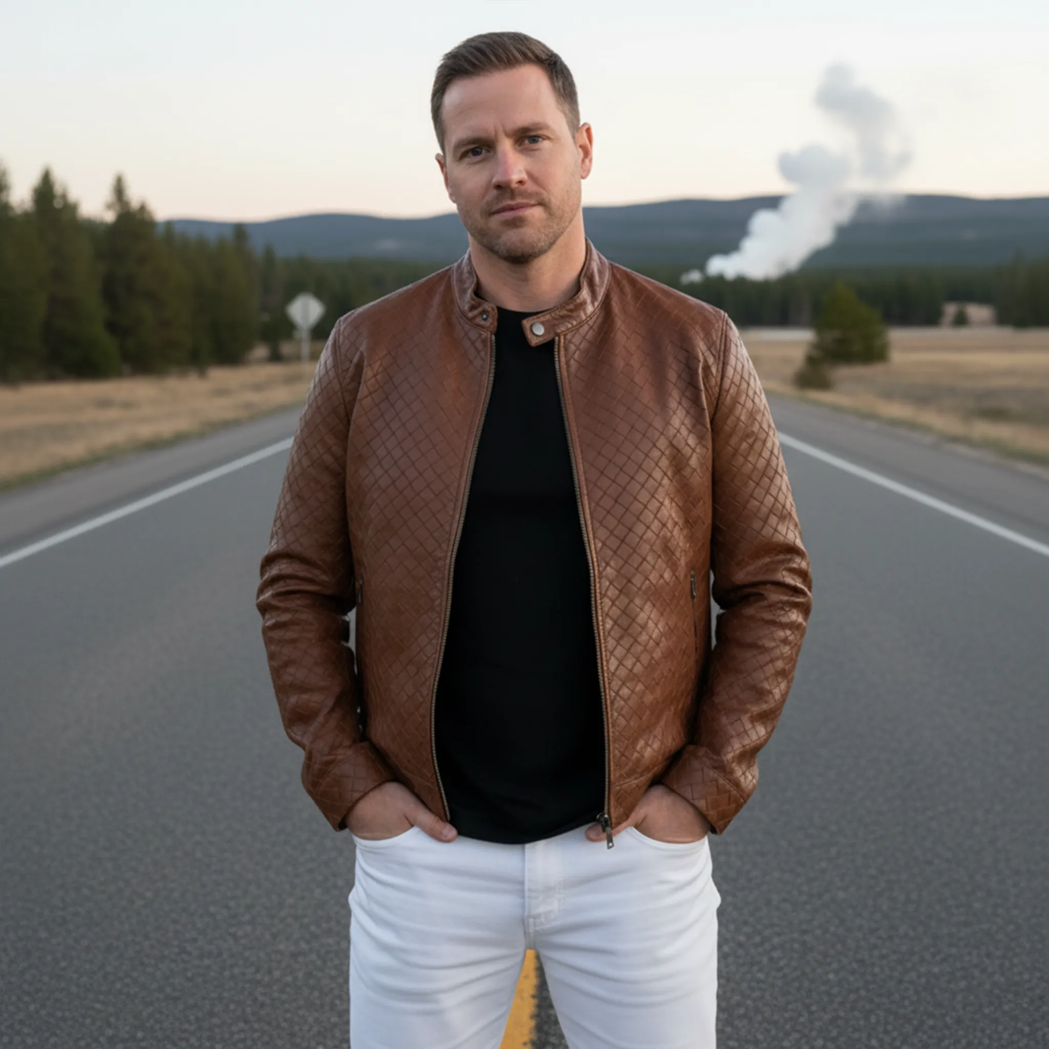 Men's Classic Retro Stand Collar Plaid Texture PU Leather Zipper Jacket MTA1644I8K sold by Manly product image thumbnail 2