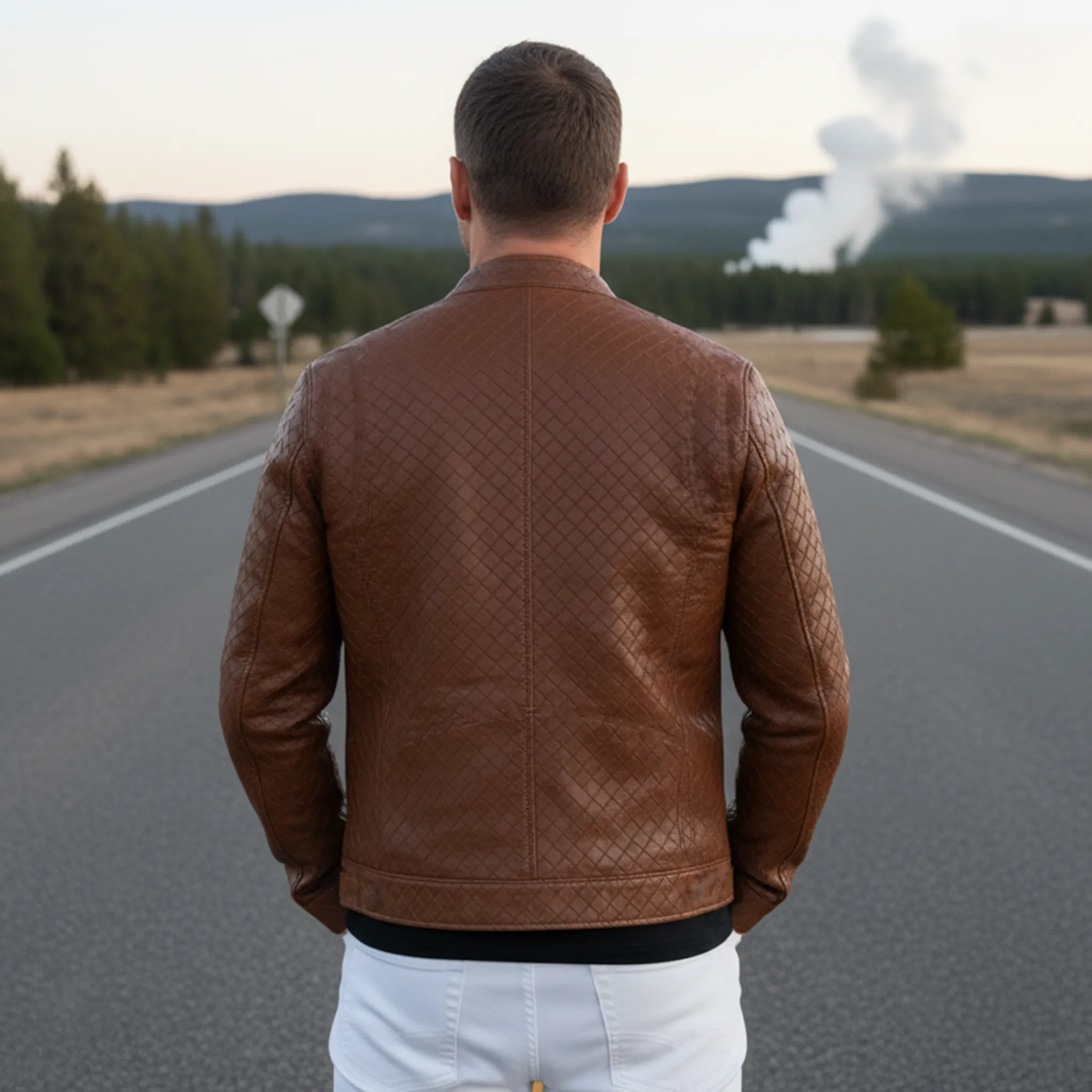 Men's Classic Retro Stand Collar Plaid Texture PU Leather Zipper Jacket MTA1644I8K sold by Manly product image thumbnail 5