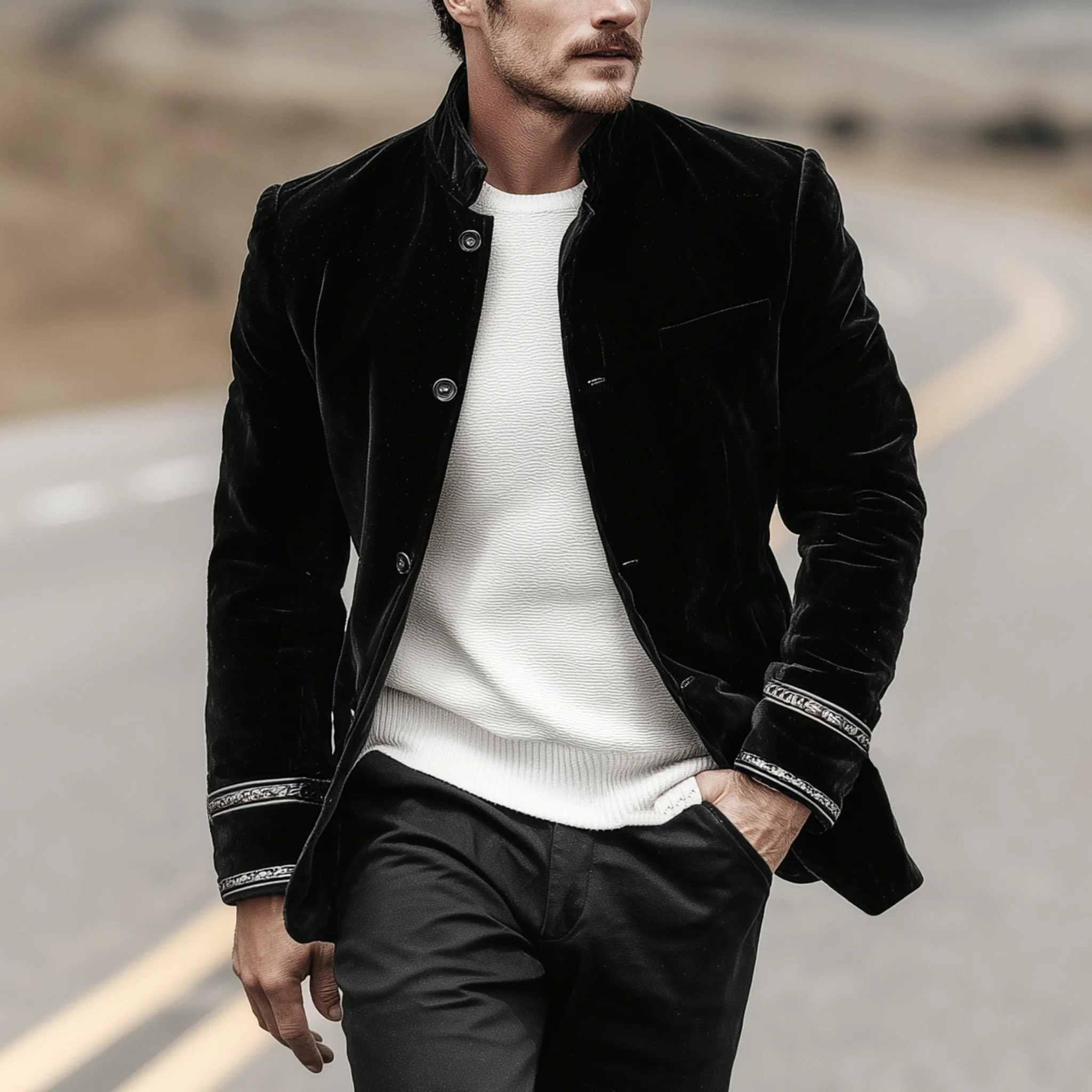 Men's Classic Retro Stand-up Collar Embroidered Velvet Jacket MTA1662I5K sold by Manly product image thumbnail 2