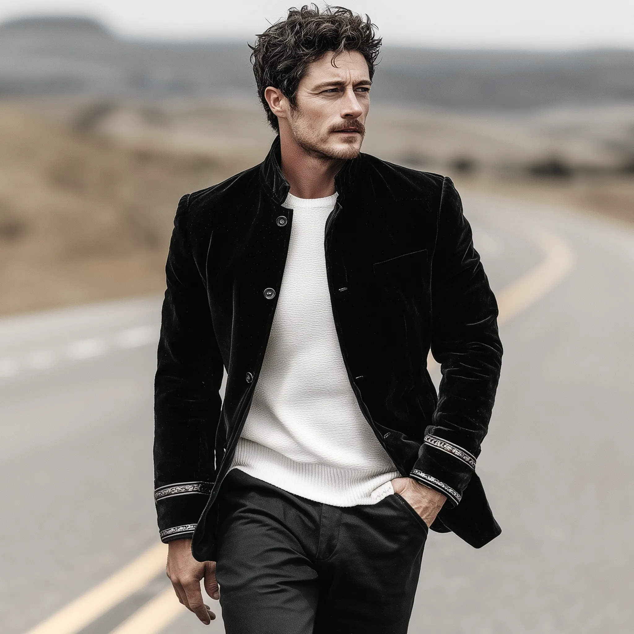 Men's Classic Retro Stand-up Collar Embroidered Velvet Jacket MTA1662I5K sold by Manly product image thumbnail 3