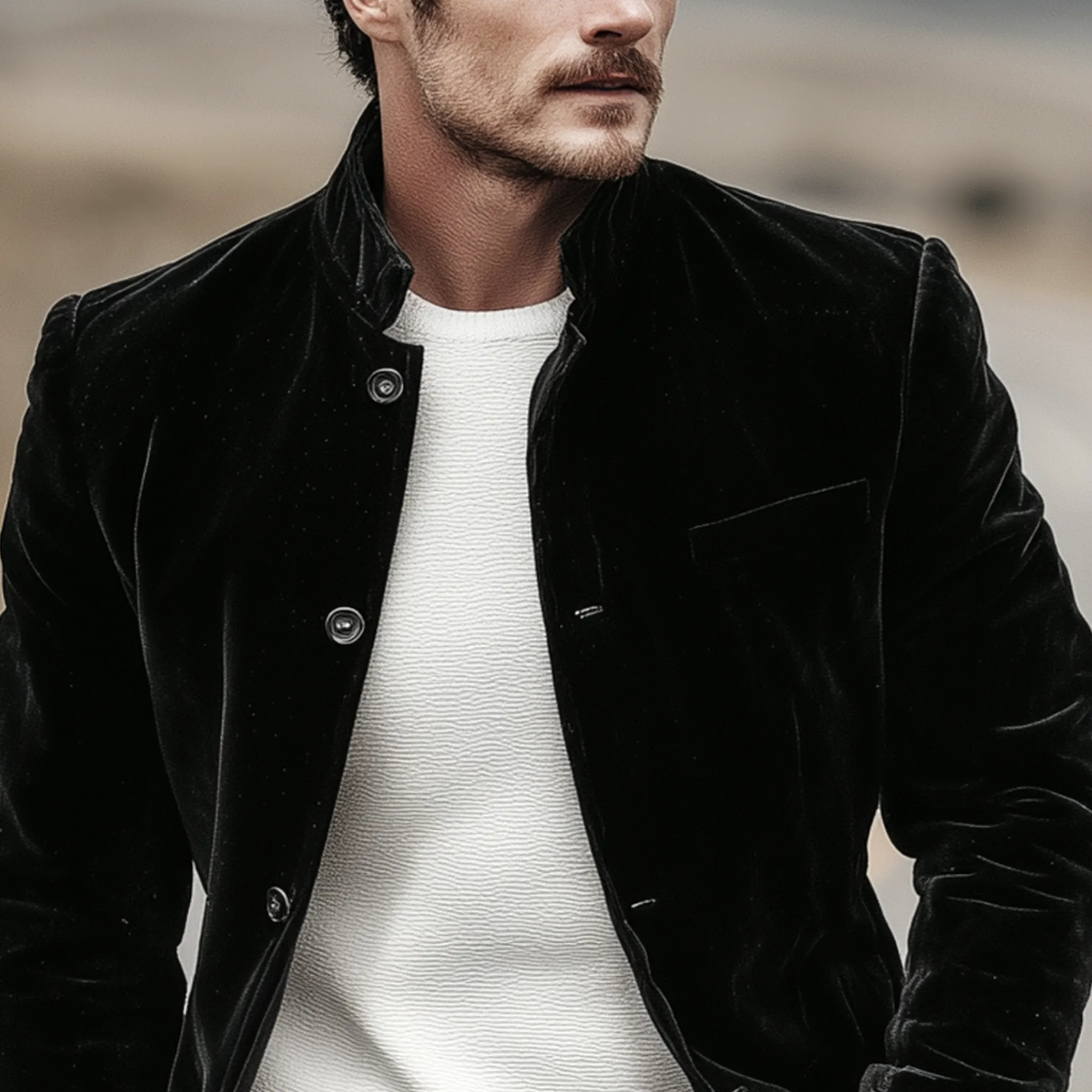 Men's Classic Retro Stand-up Collar Embroidered Velvet Jacket MTA1662I5K sold by Manly product image thumbnail 4