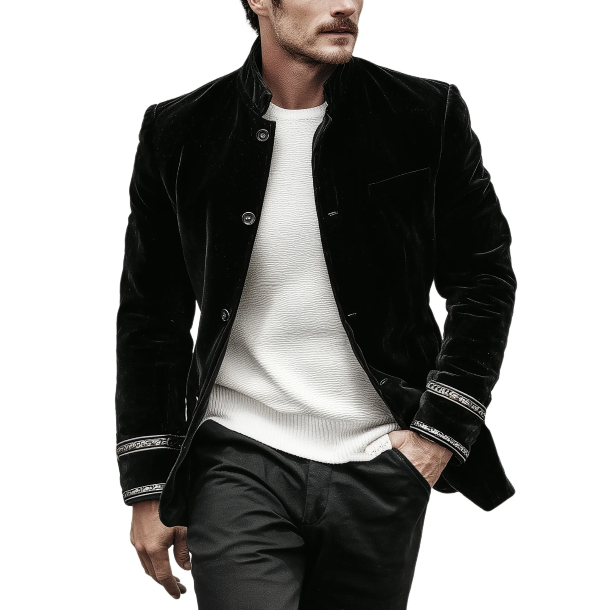 Men's Classic Retro Stand-up Collar Embroidered Velvet Jacket MTA1662I5K sold by Manly