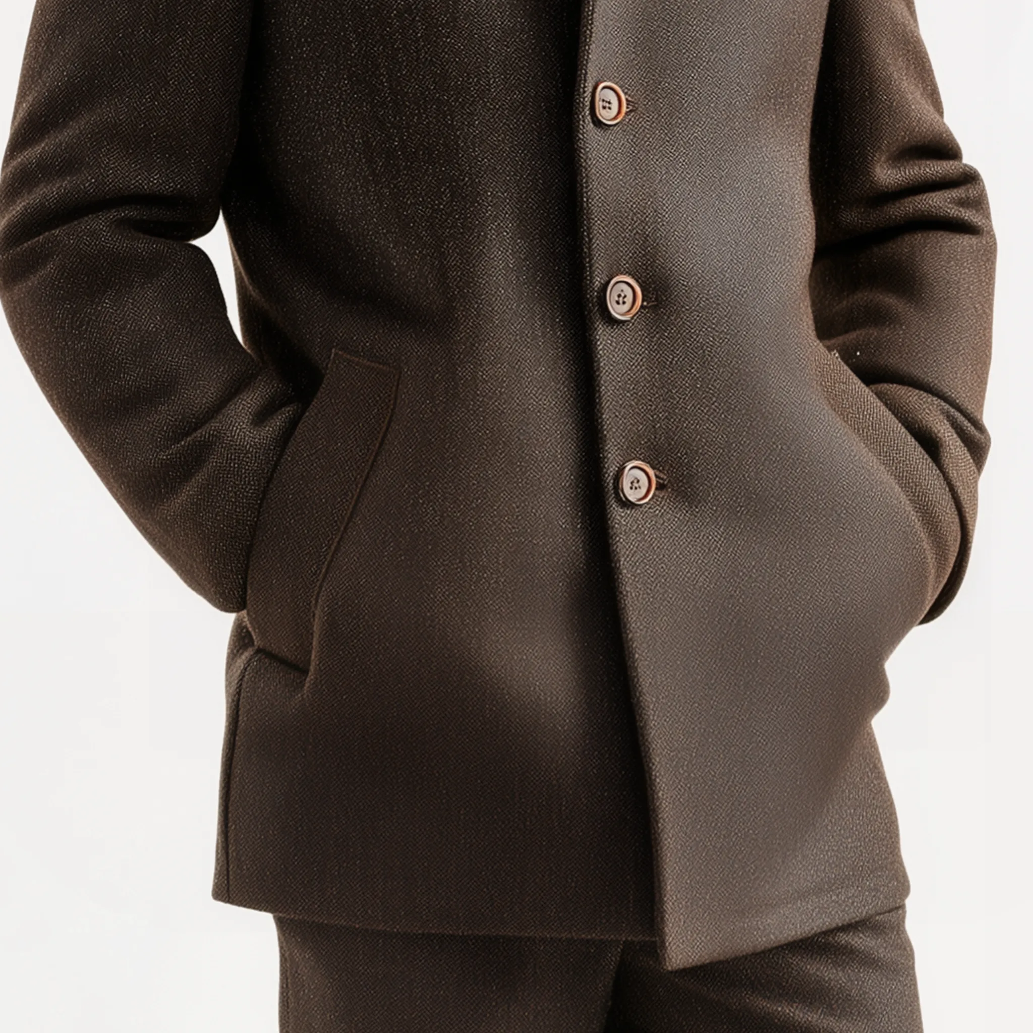 Men's Classic Retro PU Leather Stand Collar Herringbone Woolen Slim Fit Jacket MTA1675I8K sold by Manly product image thumbnail 5