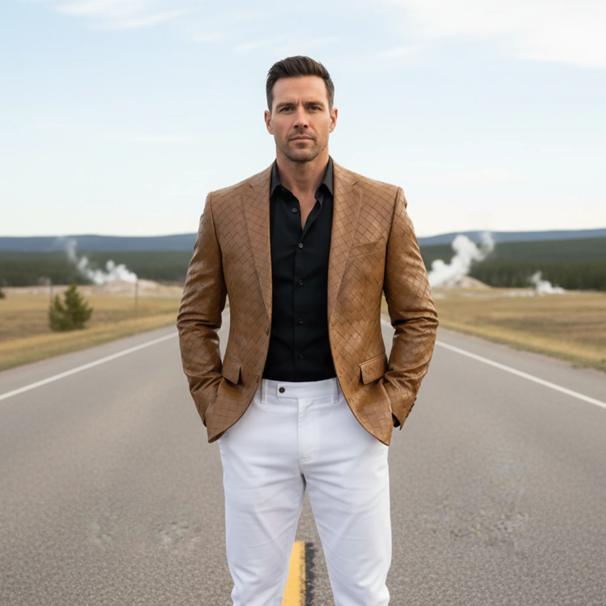 Men's Classic Retro Check Texture PU Leather Slim Fit Single-breasted Blazer MTA1647I9K sold by Manly product image thumbnail 3