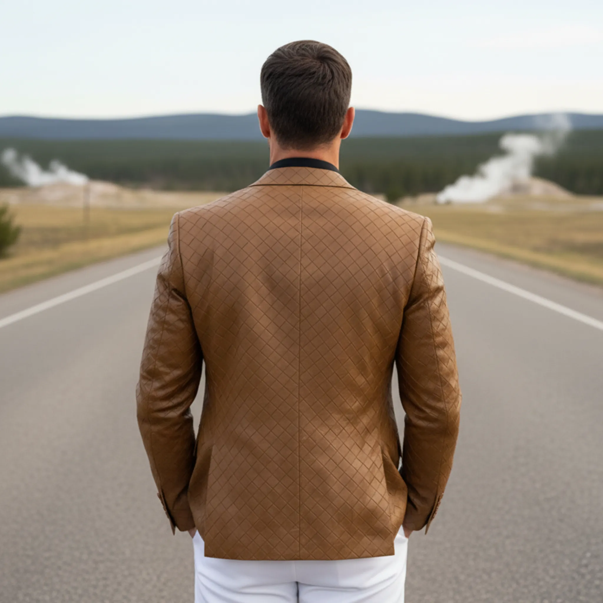 Men's Classic Retro Check Texture PU Leather Slim Fit Single-breasted Blazer MTA1647I9K sold by Manly product image thumbnail 5