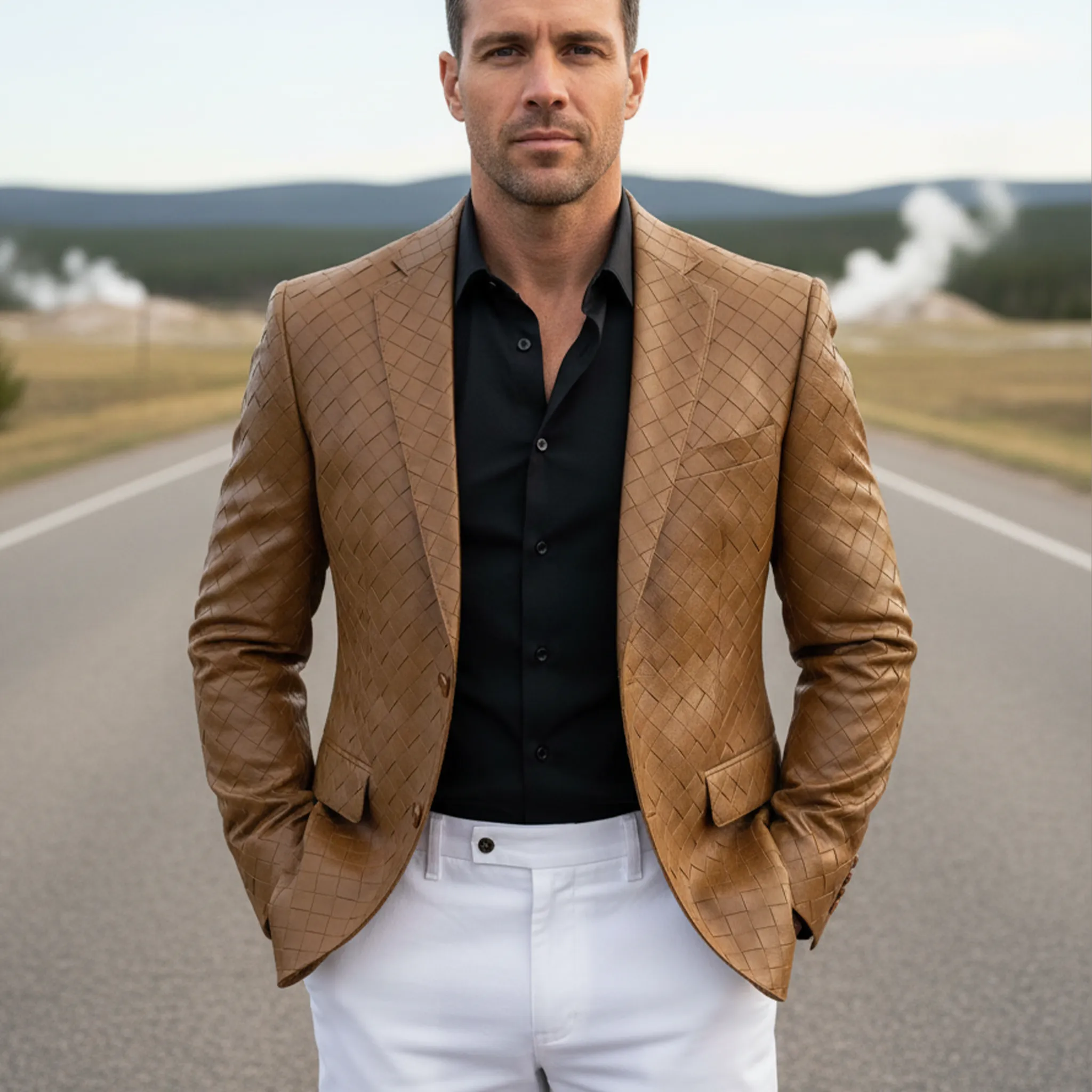 Men's Classic Retro Check Texture PU Leather Slim Fit Single-breasted Blazer MTA1647I9K sold by Manly product image thumbnail 2