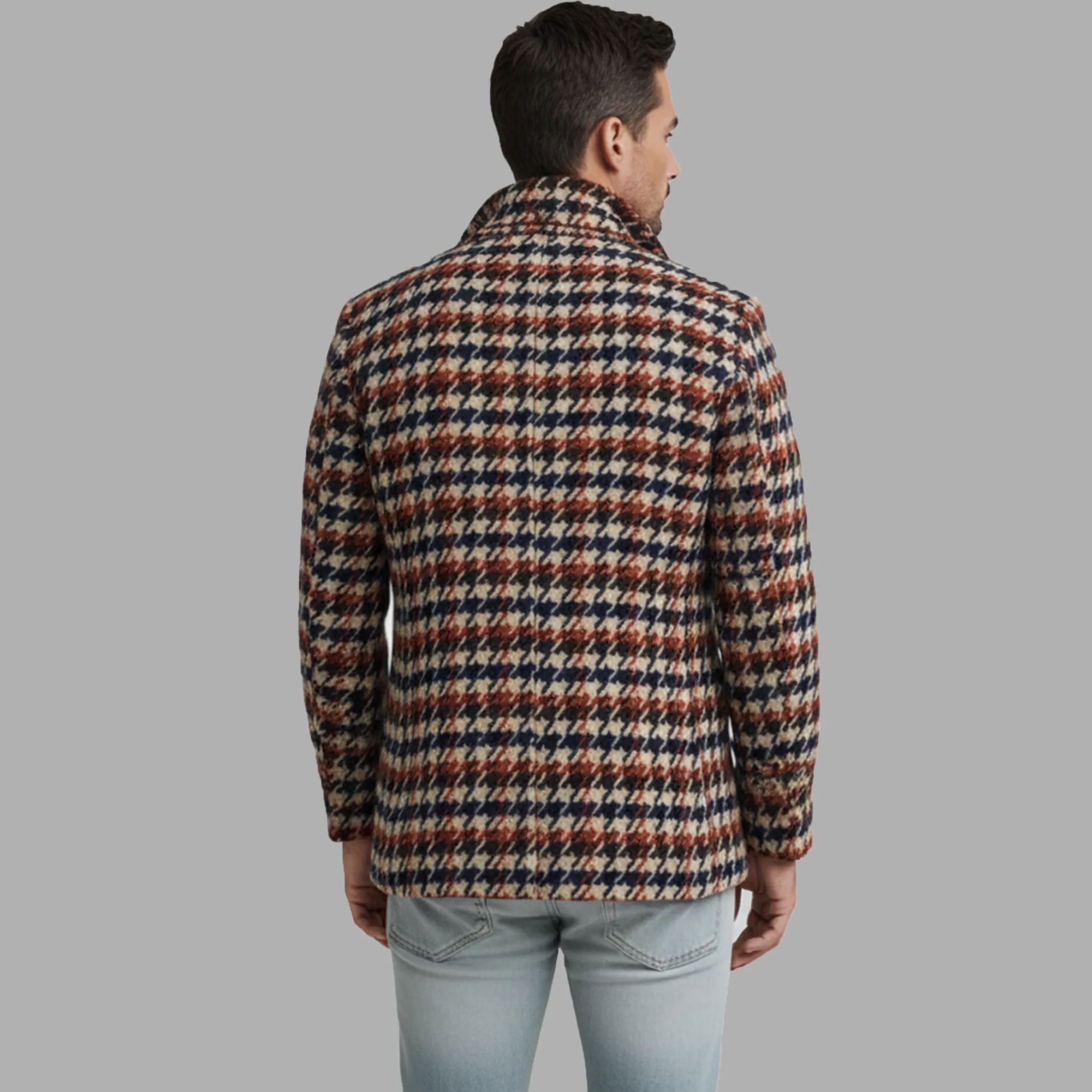 Men's Classic Retro Lapel Houndstooth Faux Wool Double-breasted Jacket MTA1856I5K sold by Manly product image thumbnail 4