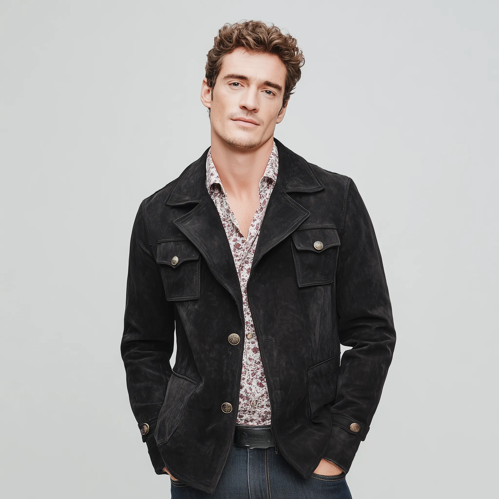 Men's Classic Vintage Lapel Multi-Pocket Faux Suede Single-Breasted Jacket MTA1947I0K sold by Manly product image thumbnail 3