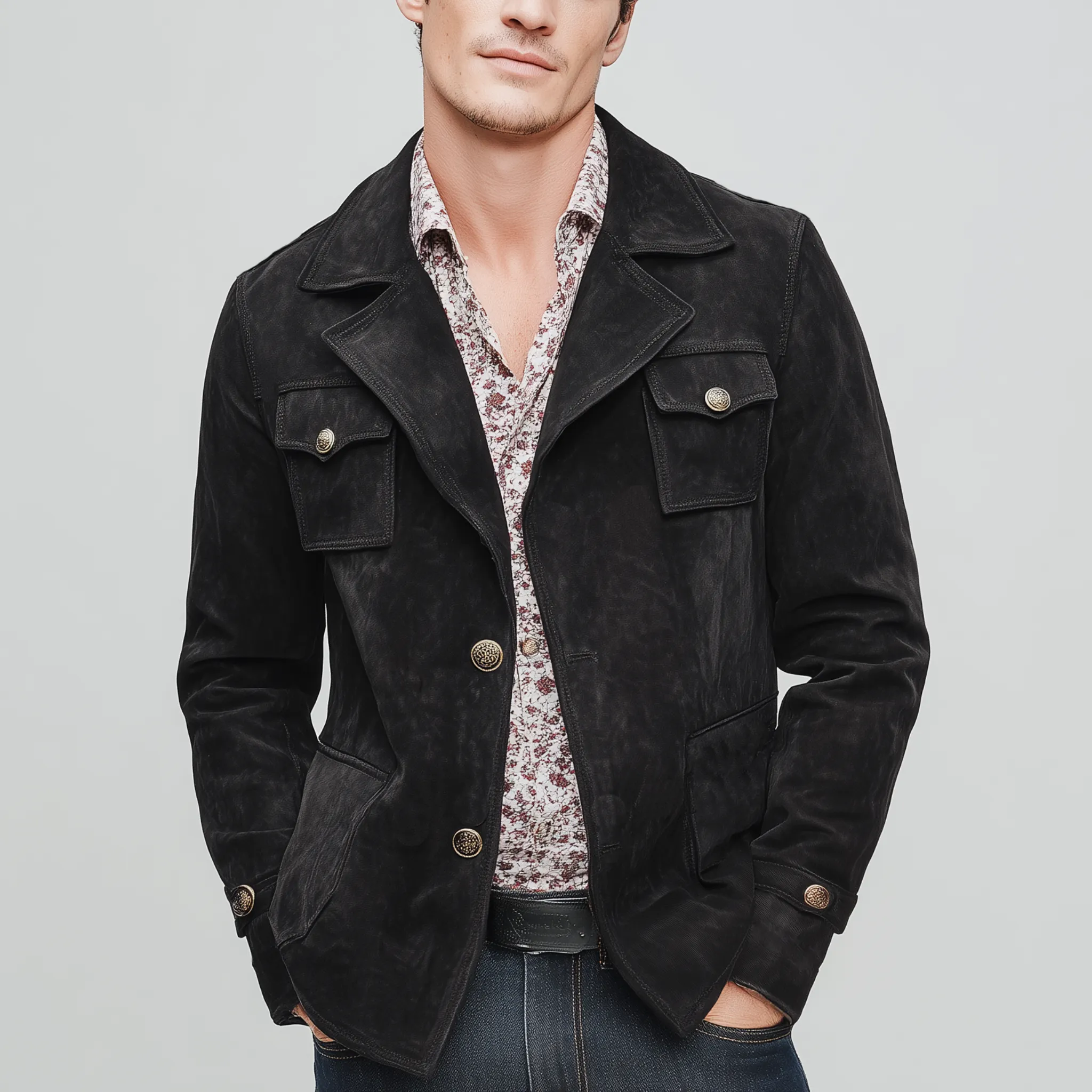 Men's Classic Vintage Lapel Multi-Pocket Faux Suede Single-Breasted Jacket MTA1947I0K sold by Manly product image thumbnail 2