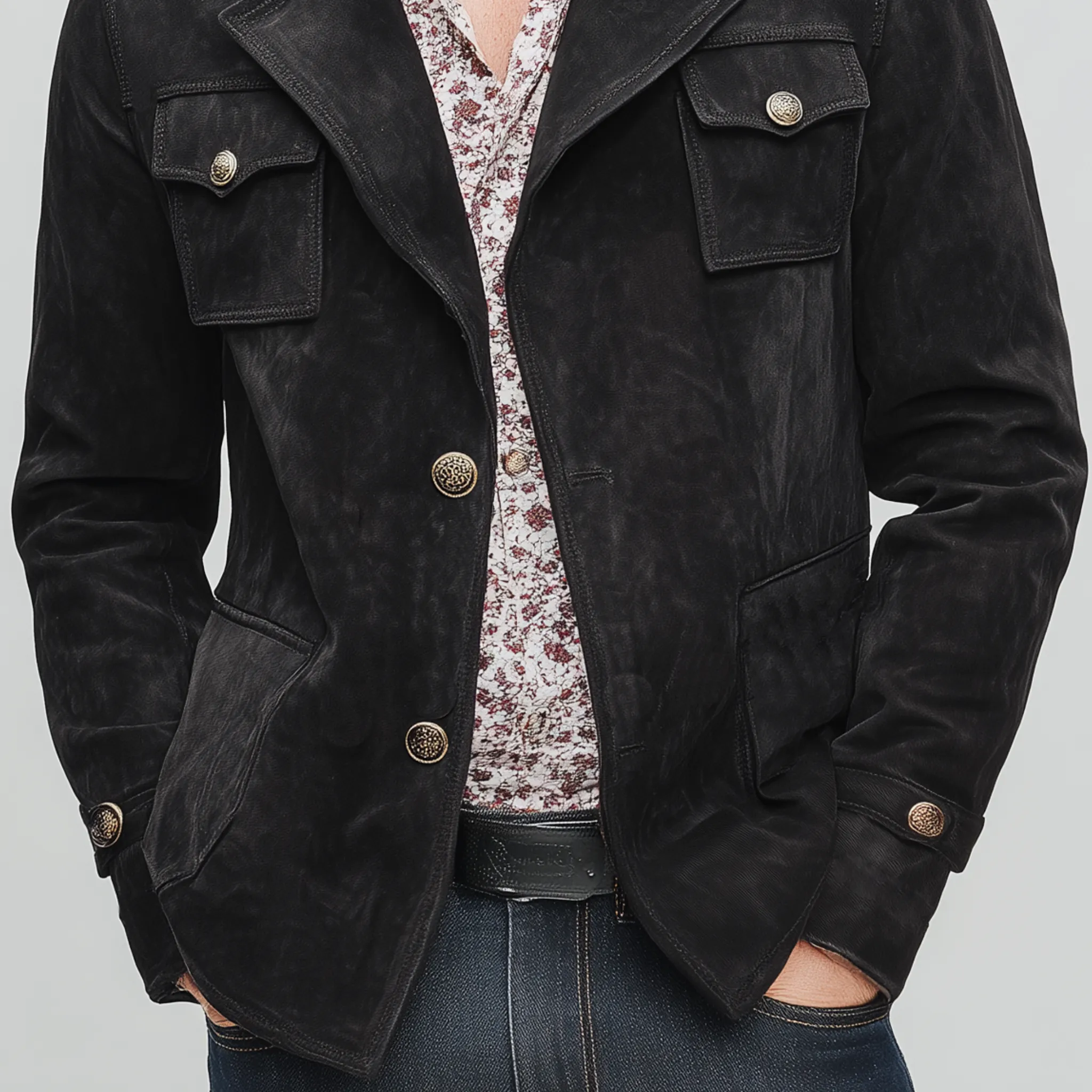 Men's Classic Vintage Lapel Multi-Pocket Faux Suede Single-Breasted Jacket MTA1947I0K sold by Manly product image thumbnail 5