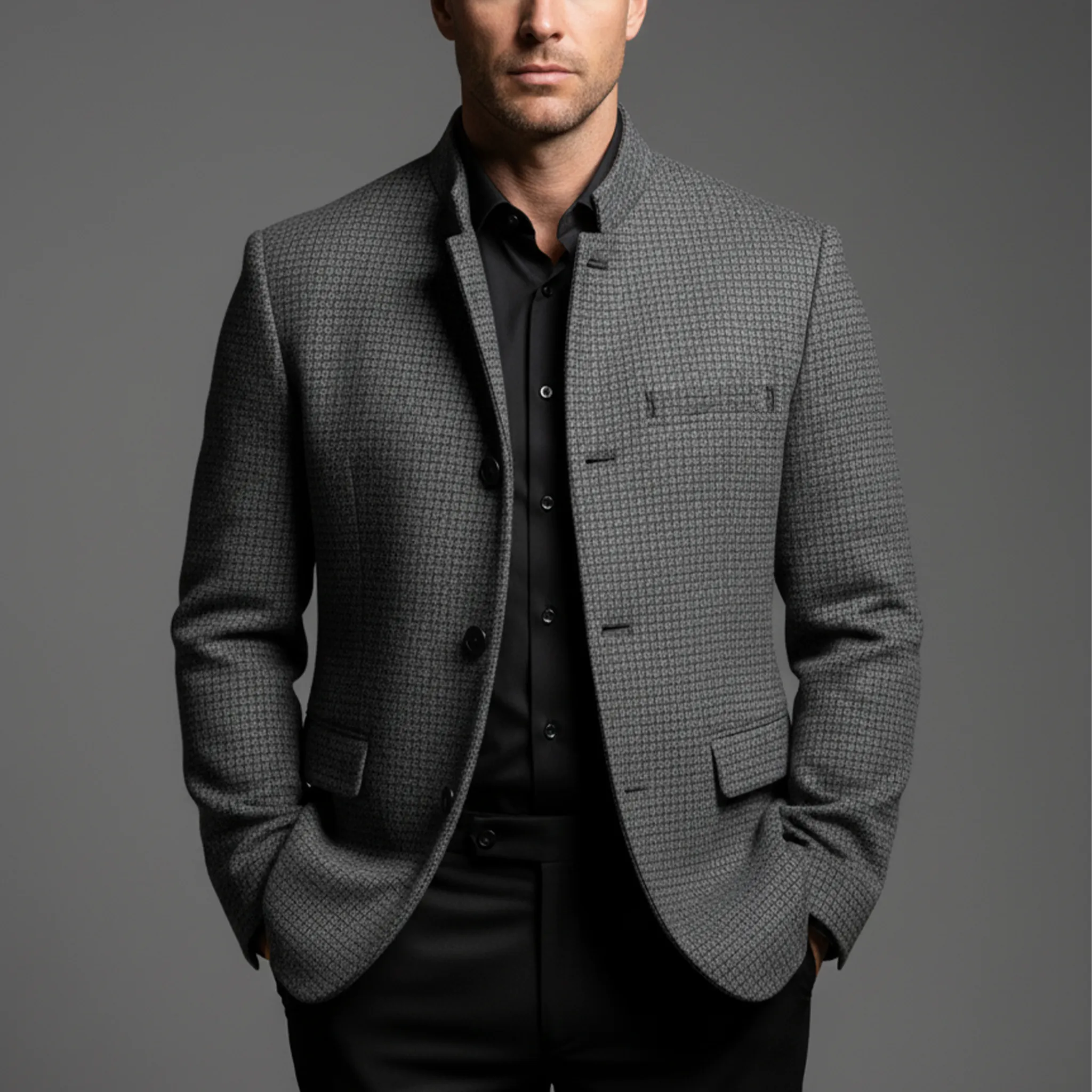 Men's Classic Retro Stand Collar Woven Faux Woolen Slim Jacket MTA1835I7K sold by Manly product image thumbnail 2