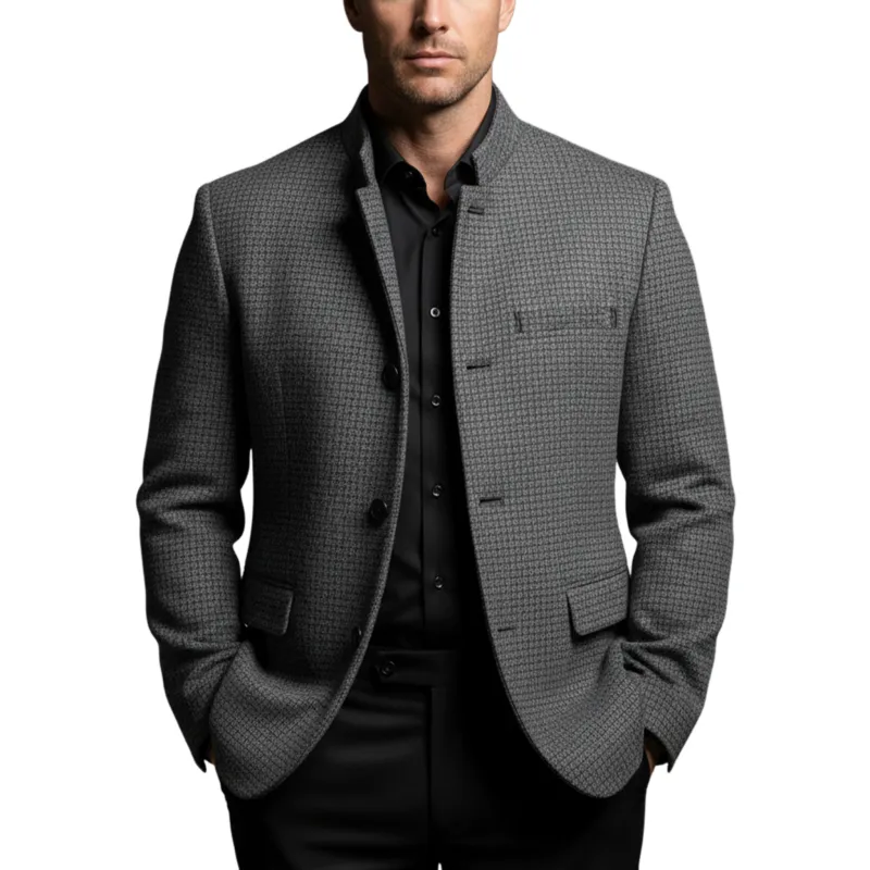 Men's Classic Retro Stand Collar Woven Faux Woolen Slim Jacket MTA1835I7K sold by Manly