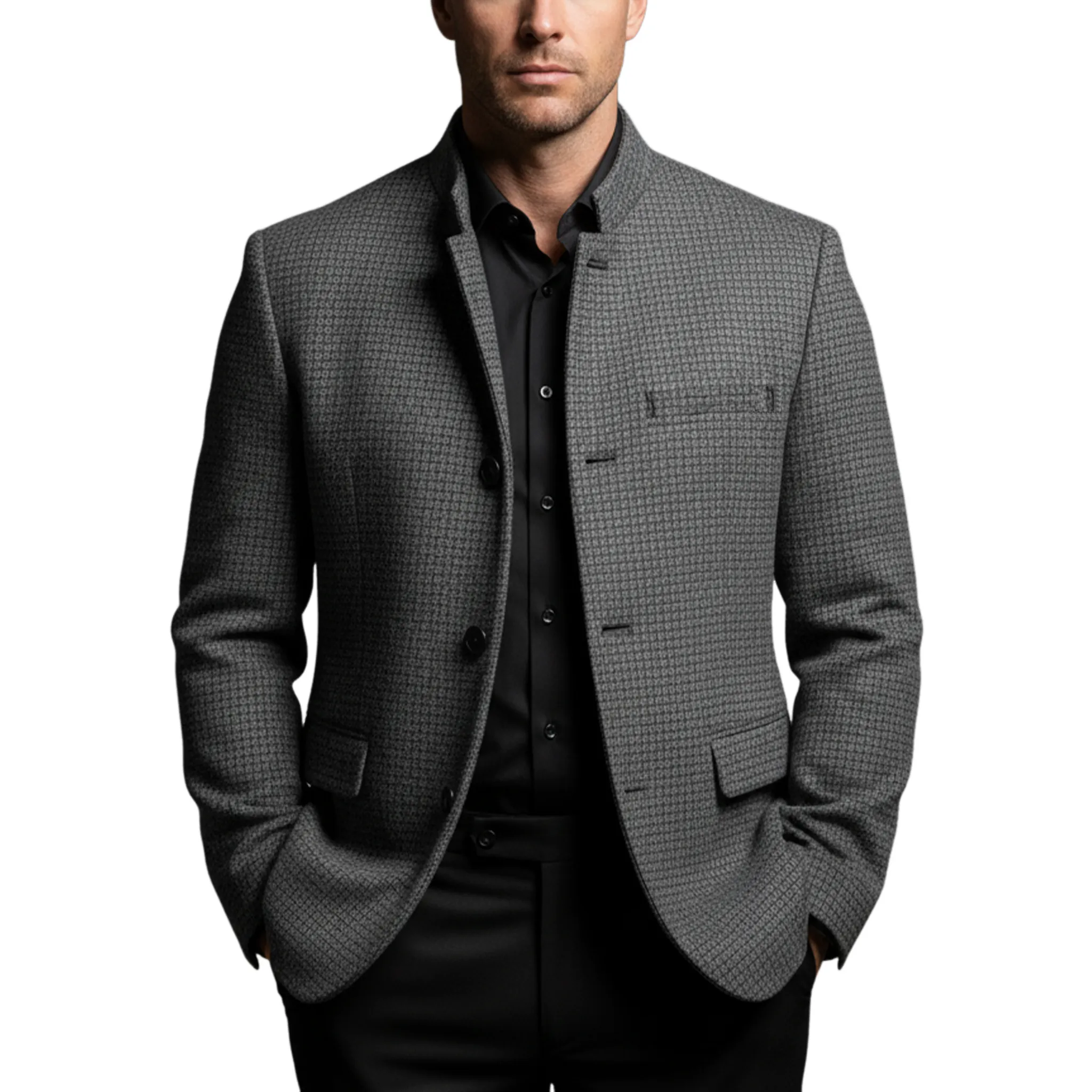 Men's Classic Retro Stand Collar Woven Faux Woolen Slim Jacket MTA1835I7K sold by Manly