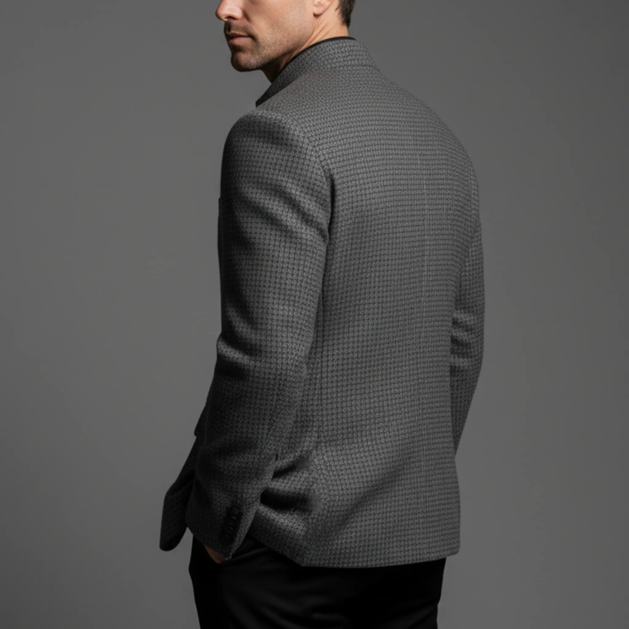 Men's Classic Retro Stand Collar Woven Faux Woolen Slim Jacket MTA1835I7K sold by Manly product image thumbnail 5