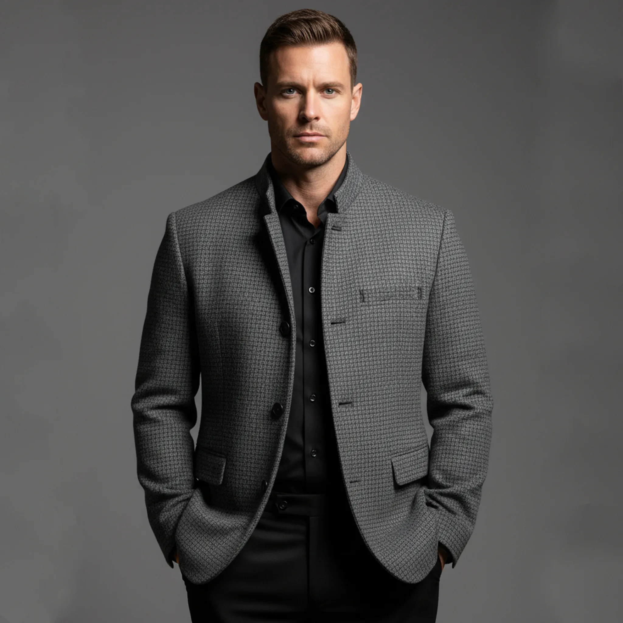Men's Classic Retro Stand Collar Woven Faux Woolen Slim Jacket MTA1835I7K sold by Manly product image thumbnail 3