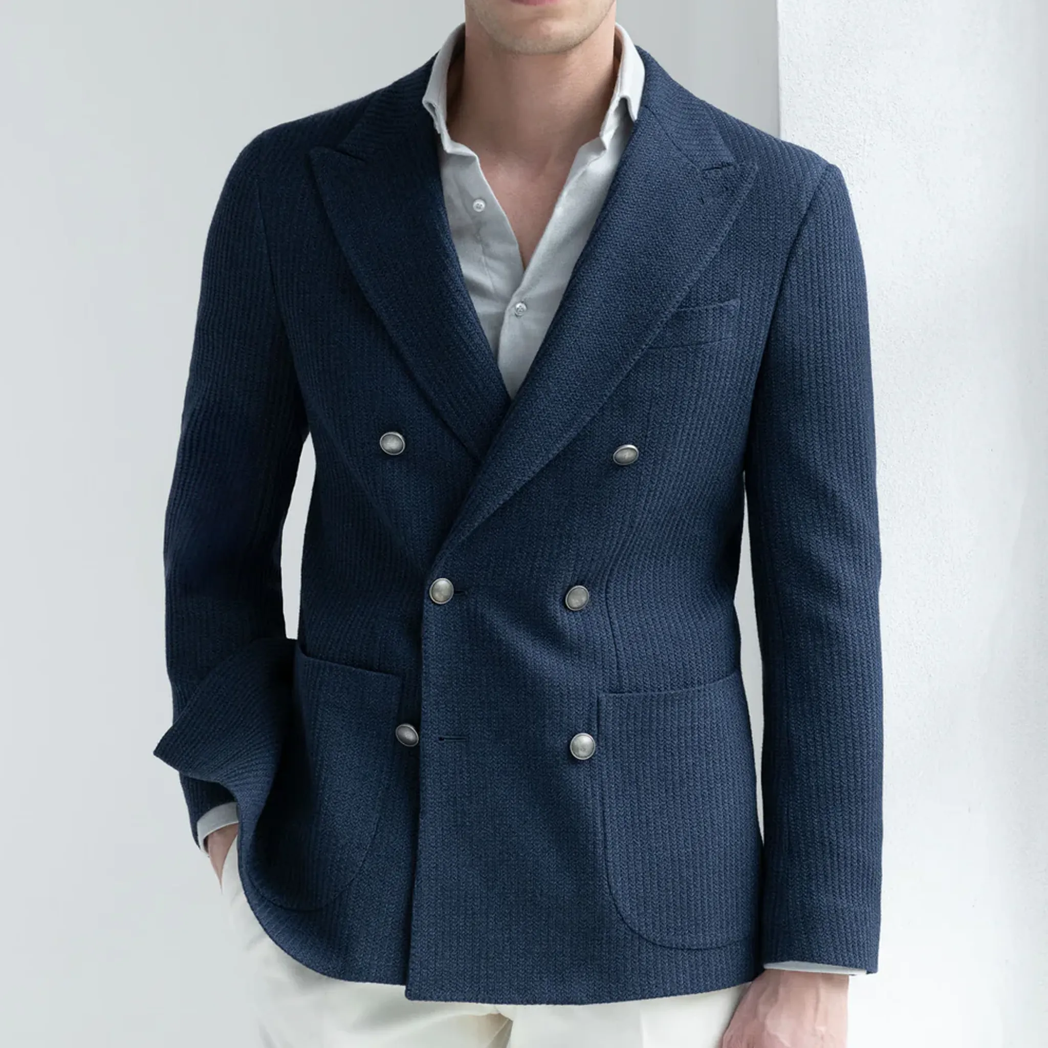 Men's Classic Light Business Textured Cotton Blend Double-breasted Blazer MTA1905I2K sold by Manly product image thumbnail 2
