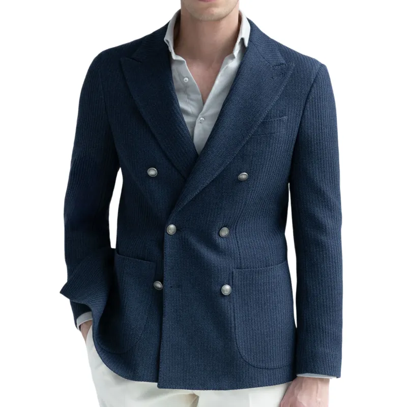 Men's Classic Light Business Textured Cotton Blend Double-breasted Blazer MTA1905I2K sold by Manly