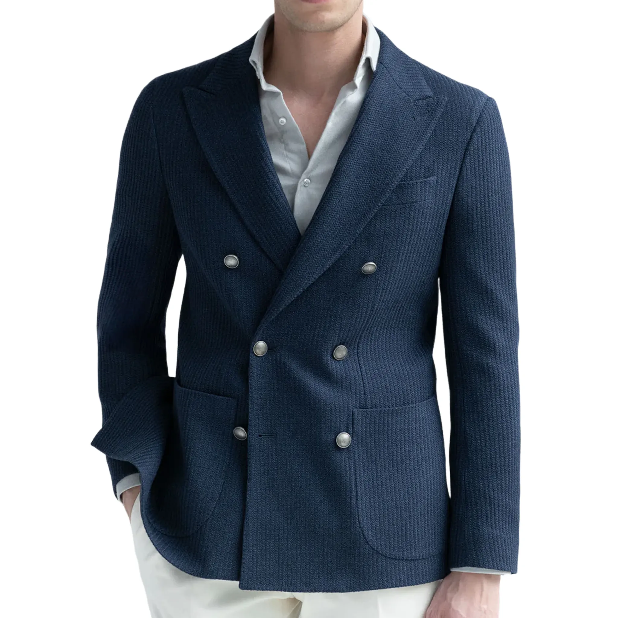 Men's Classic Light Business Textured Cotton Blend Double-breasted Blazer MTA1905I2K sold by Manly