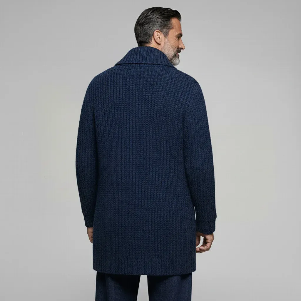 Men's Classic Casual Lapel Double-breasted Long-leg To Thigh Knit Cardigan MTA1943I2K sold by Manly product image thumbnail 3