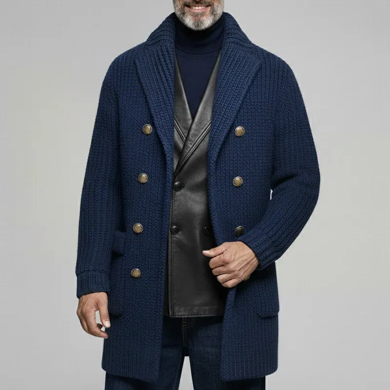 Men's Classic Casual Lapel Double-breasted Long-leg To Thigh Knit Cardigan MTA1943I2K sold by Manly product image thumbnail 2